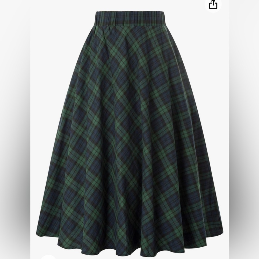 Green and Blue Plaid midi skirt